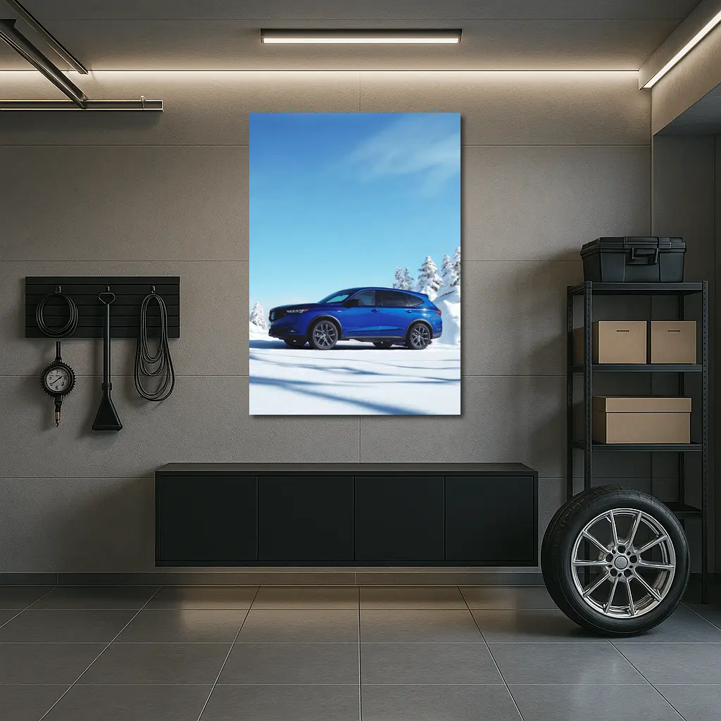 Acura MDX Blue SUV Snowy Winter Scene – Wall Art