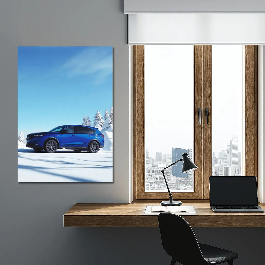 Acura MDX Blue SUV Snowy Winter Scene – Wall Art
