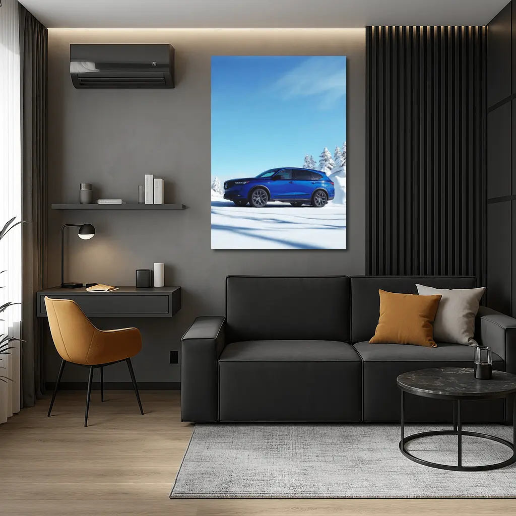 Acura MDX Blue SUV Snowy Winter Scene – Wall Art