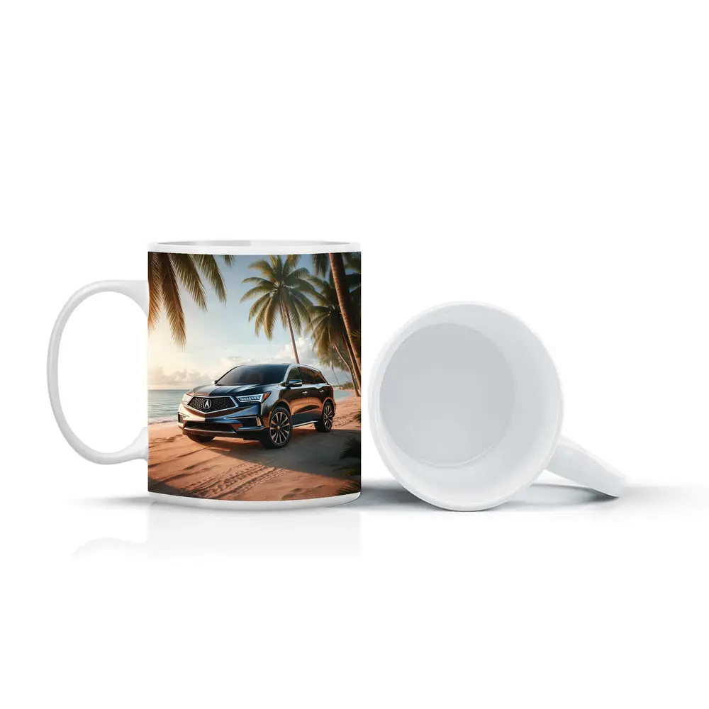 Acura MDX Parked on Tropical Sandy Beach – Mugs