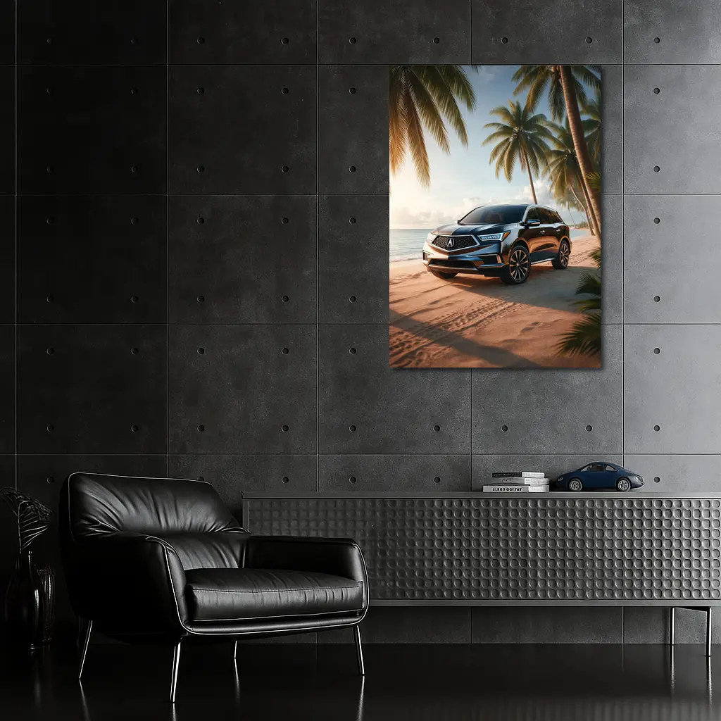 Acura MDX Parked on Tropical Sandy Beach – Wall Art