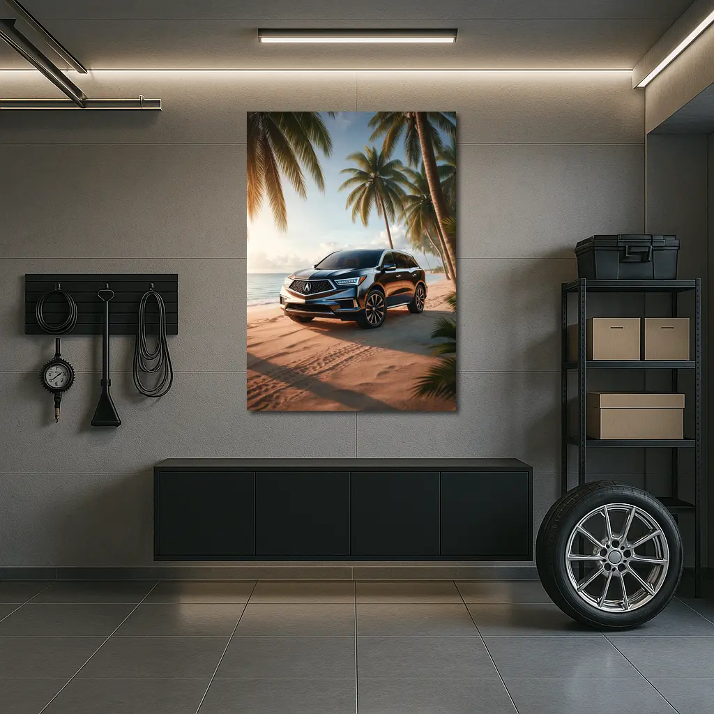 Acura MDX Parked on Tropical Sandy Beach – Wall Art