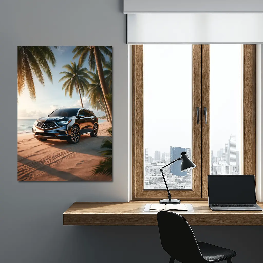 Acura MDX Parked on Tropical Sandy Beach – Wall Art