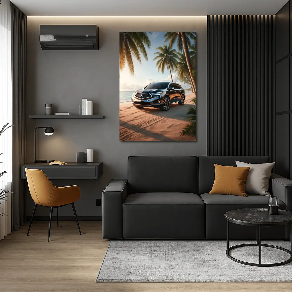 Acura MDX Parked on Tropical Sandy Beach – Wall Art