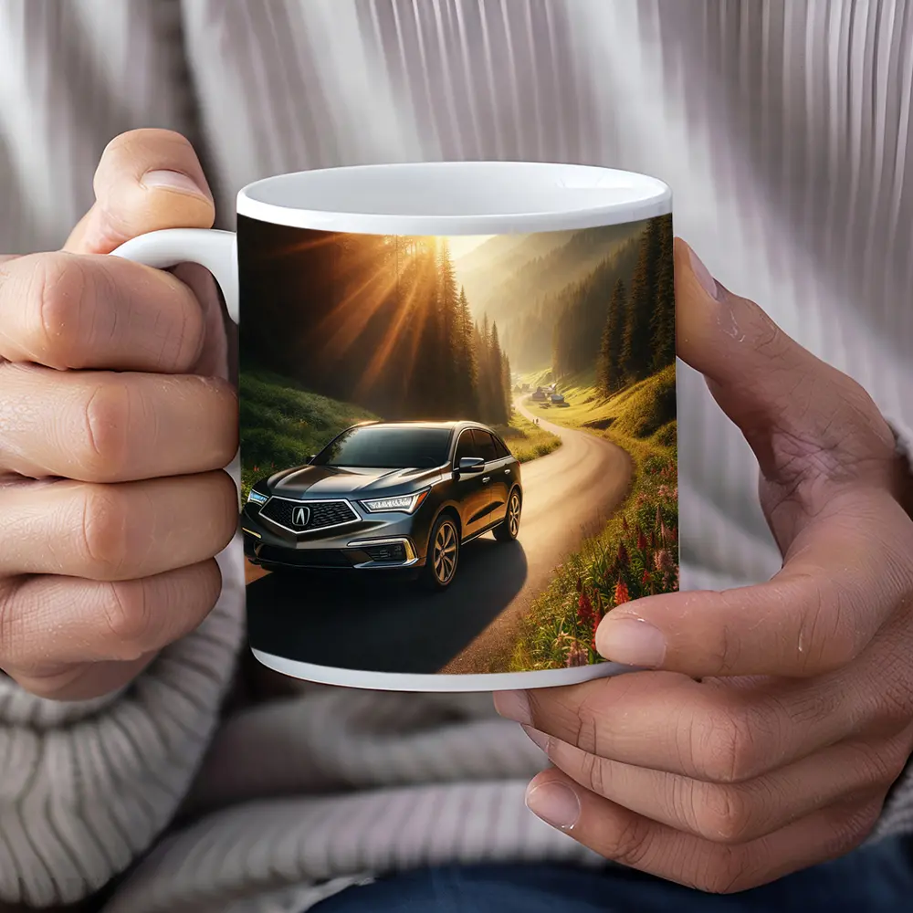 Acura MDX Driving Scenic Mountain Road Sunset – Mugs
