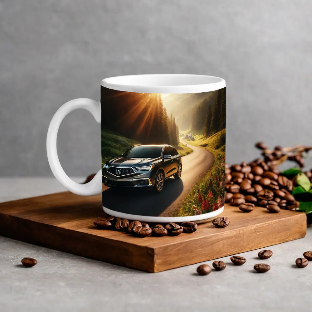Acura MDX Driving Scenic Mountain Road Sunset – Mugs