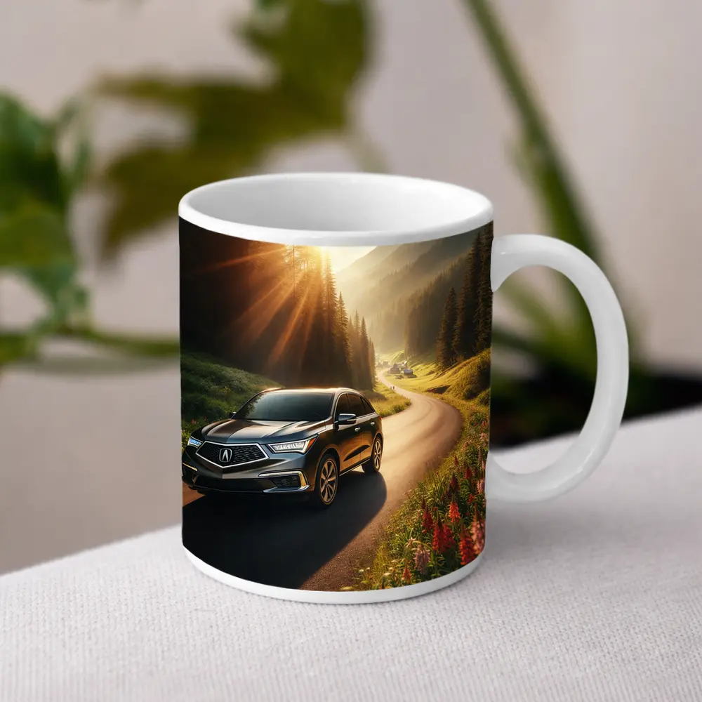 Acura MDX Driving Scenic Mountain Road Sunset – Mugs