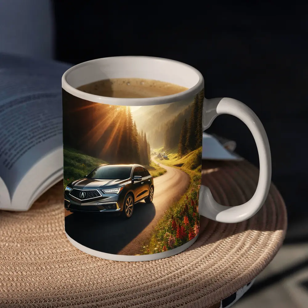 Acura MDX Driving Scenic Mountain Road Sunset – Mugs