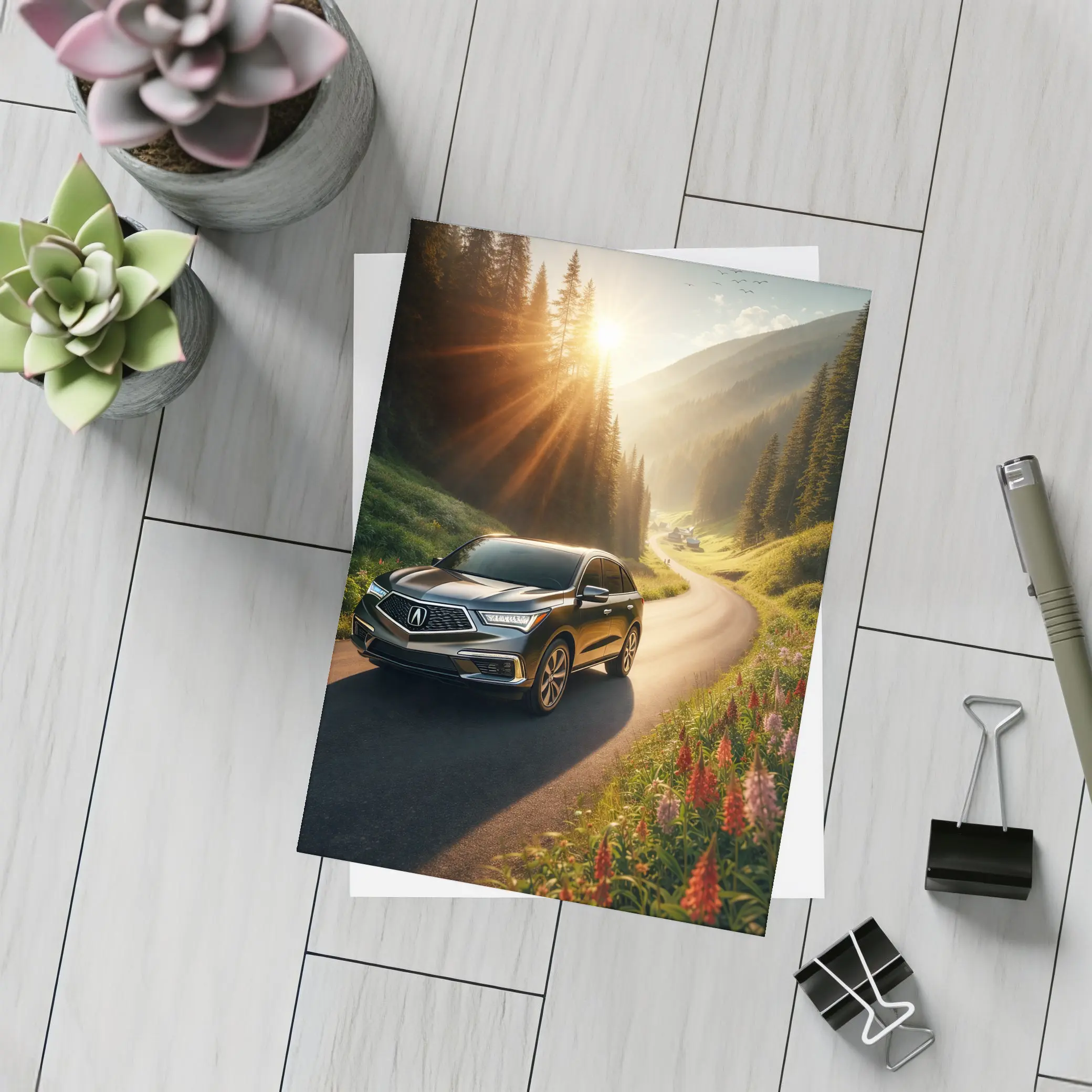 Acura MDX Driving Scenic Mountain Road Sunset – Postcards