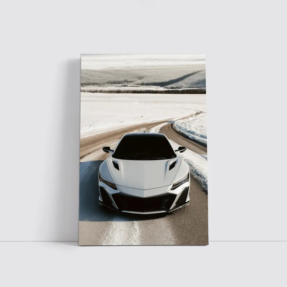 Acura NSX White Sports Car Snowy Road – Wall Art