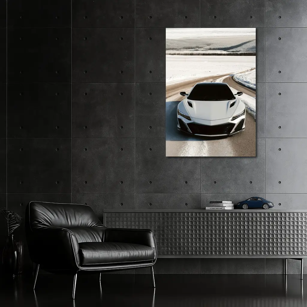 Acura NSX White Sports Car Snowy Road – Wall Art