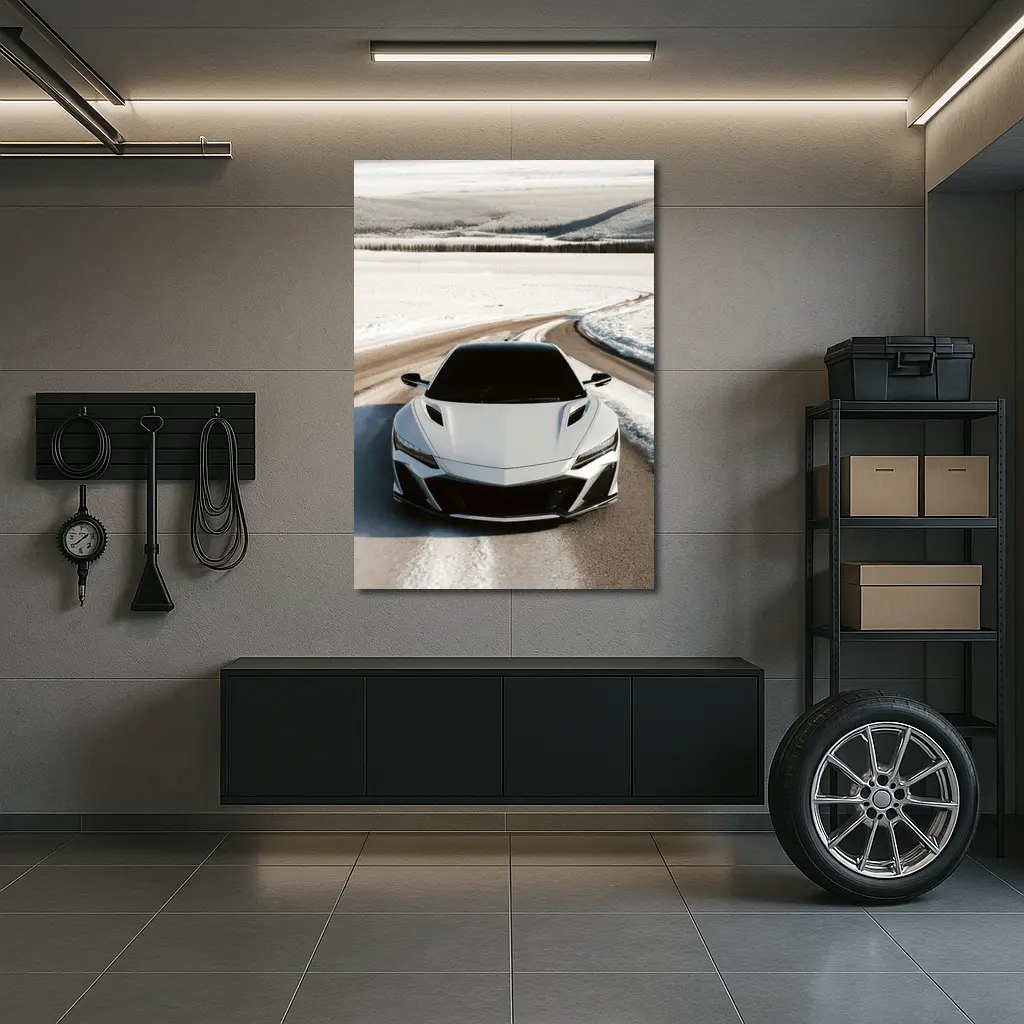 Acura NSX White Sports Car Snowy Road – Wall Art