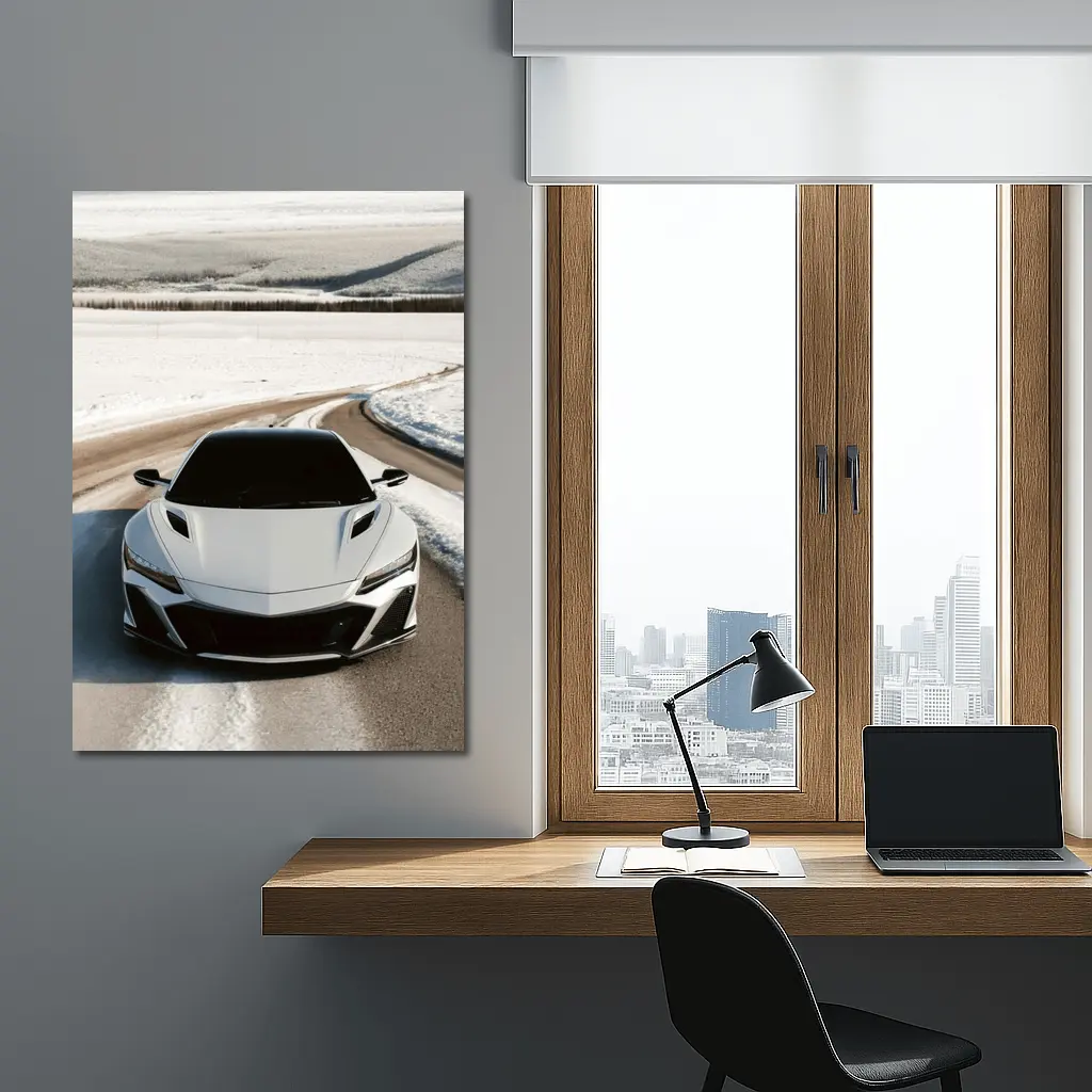 Acura NSX White Sports Car Snowy Road – Wall Art