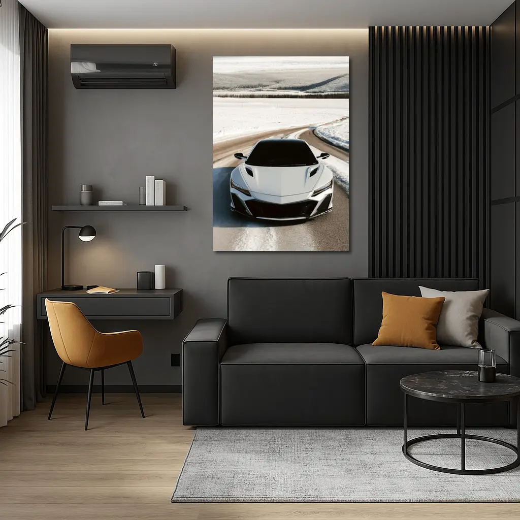 Acura NSX White Sports Car Snowy Road – Wall Art