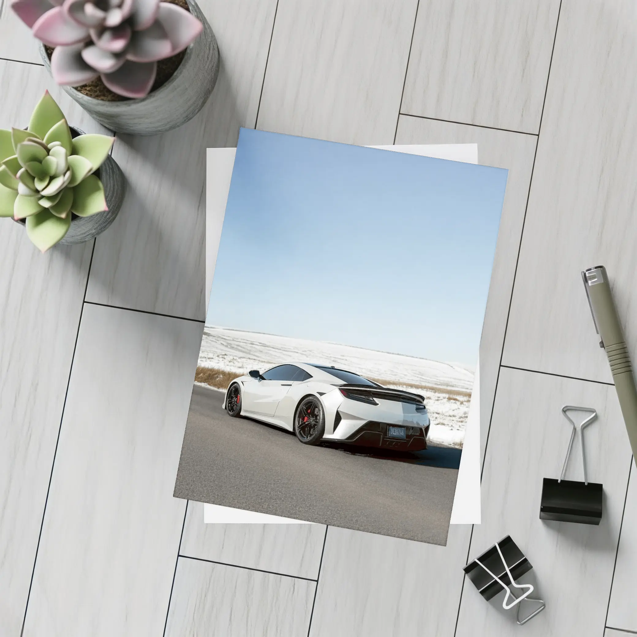 Acura NSX White Supercar Snowy Winter Road – Postcards