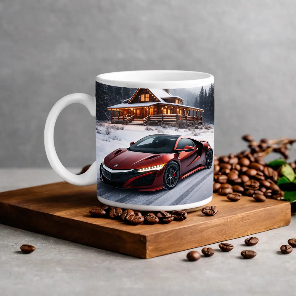 Acura NSX Red Supercar Snowy Winter Cabin – Mugs