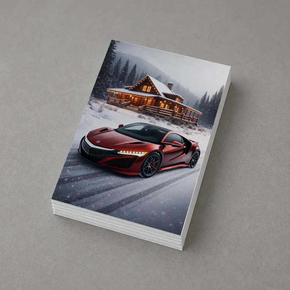 Acura NSX Red Supercar Snowy Winter Cabin – Postcards