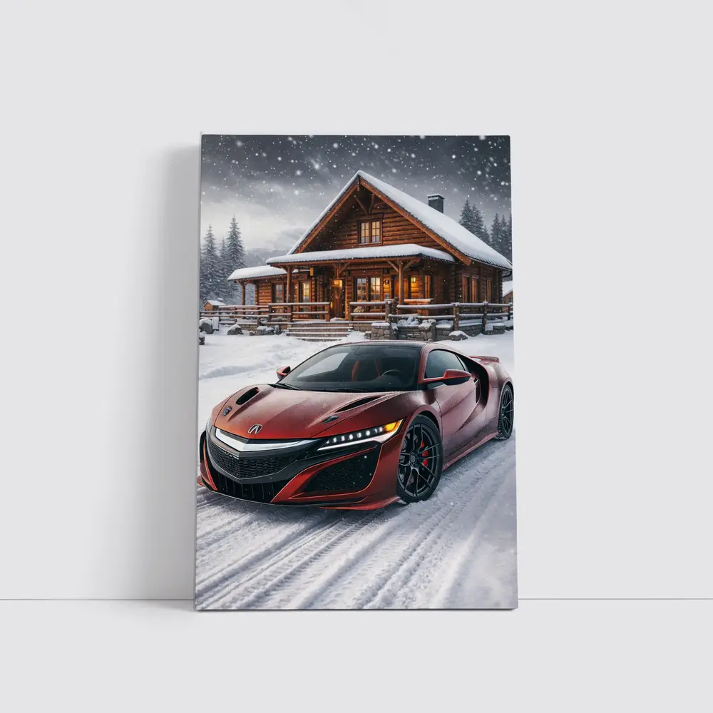 Acura NSX Red Supercar Snowy Cabin – Wall Art