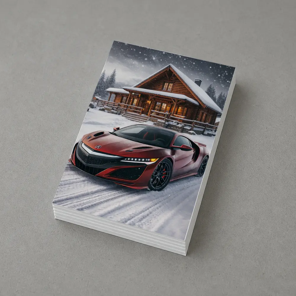 Acura NSX Red Supercar Snowy Cabin – Postcards