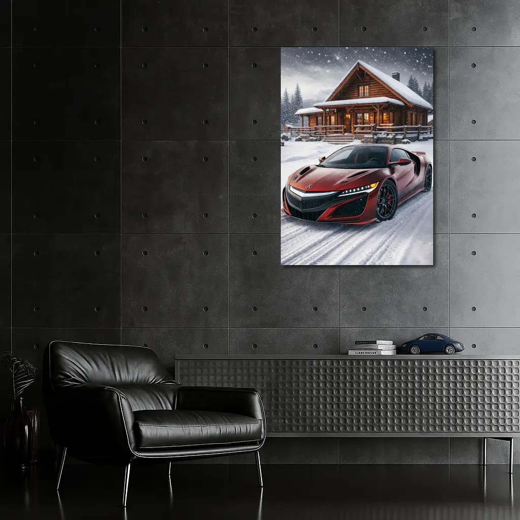 Acura NSX Red Supercar Snowy Cabin – Wall Art