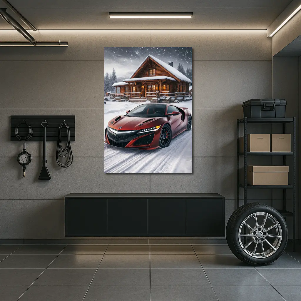 Acura NSX Red Supercar Snowy Cabin – Wall Art
