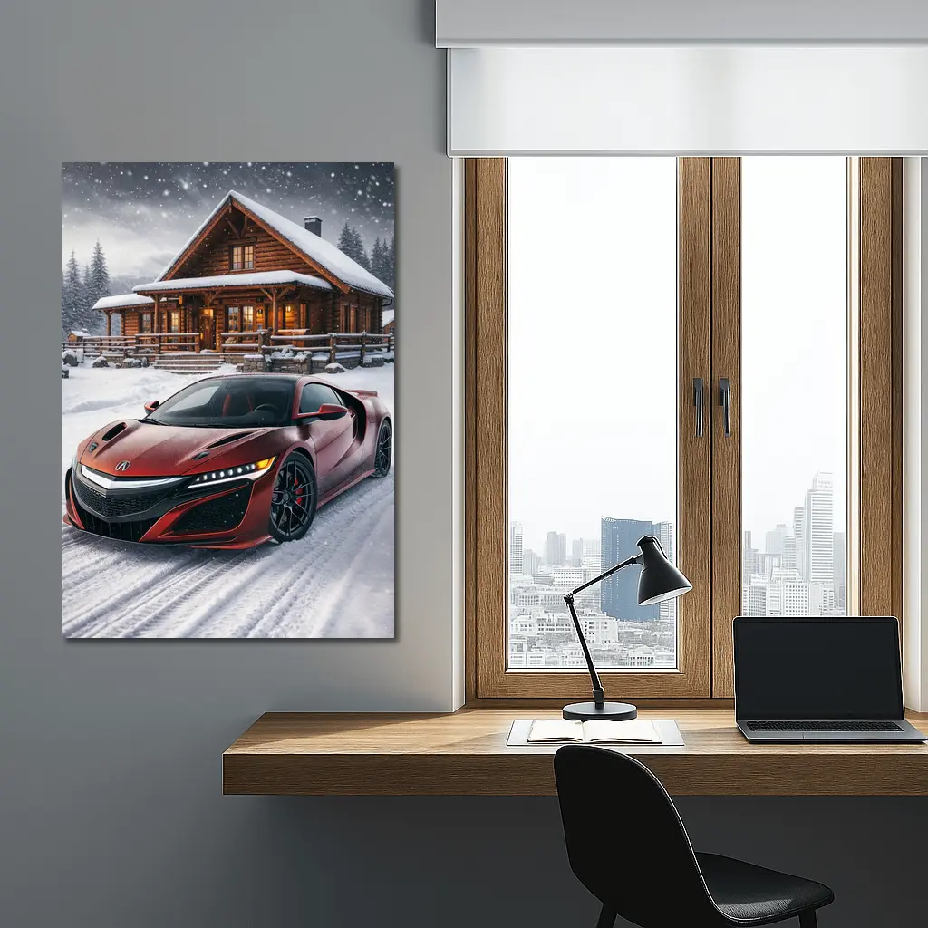 Acura NSX Red Supercar Snowy Cabin – Wall Art