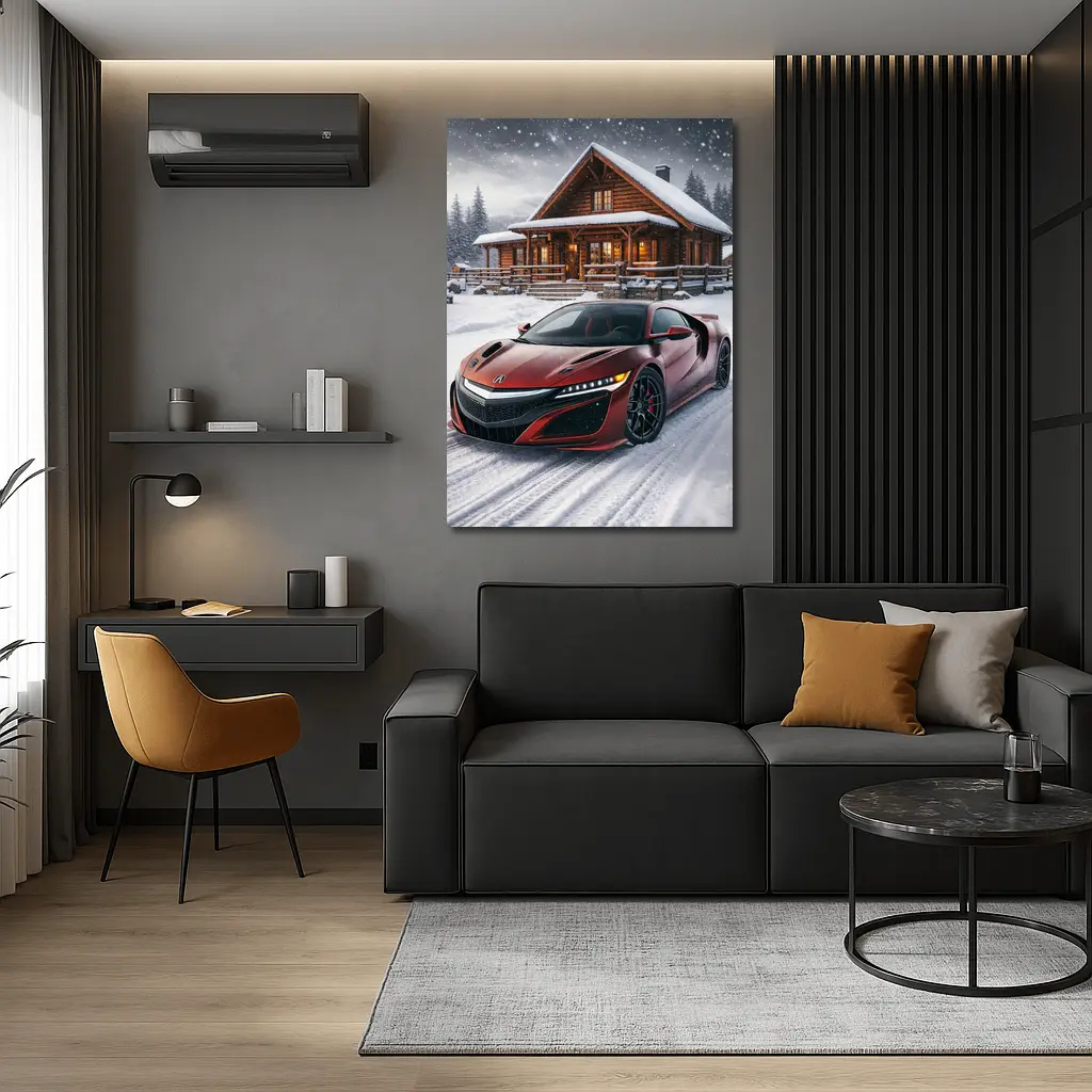 Acura NSX Red Supercar Snowy Cabin – Wall Art