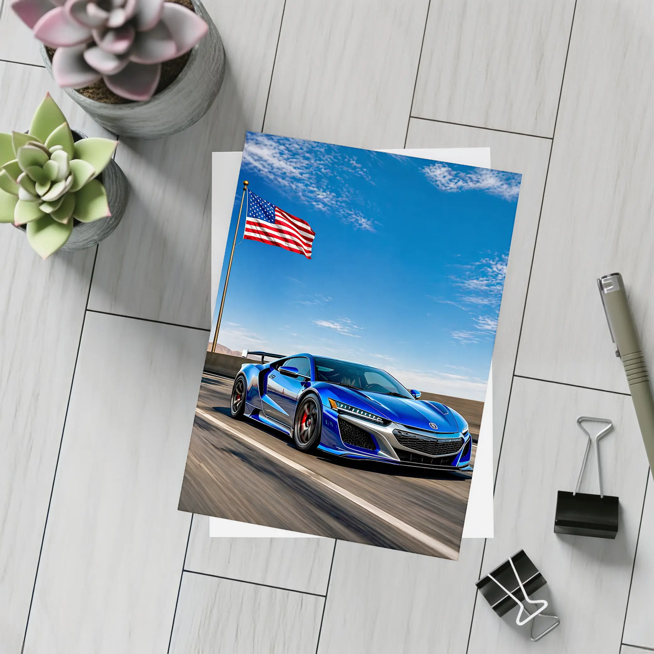 Acura NSX Blue Speed American Flag Highway – Postcards