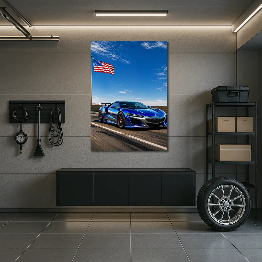 Acura NSX Blue Speed American Flag Highway – Wall Art