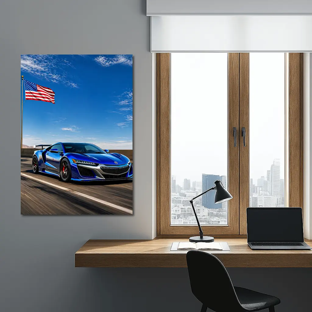 Acura NSX Blue Speed American Flag Highway – Wall Art