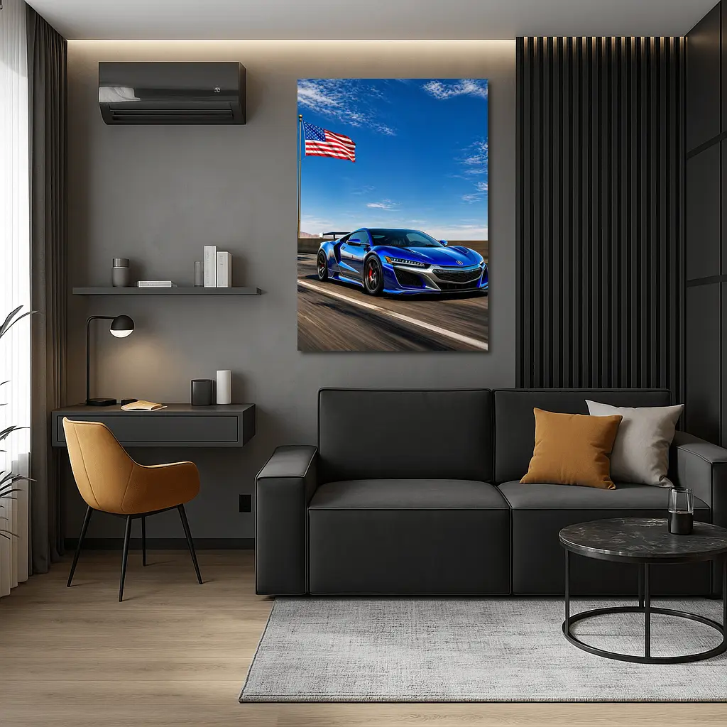 Acura NSX Blue Speed American Flag Highway – Wall Art
