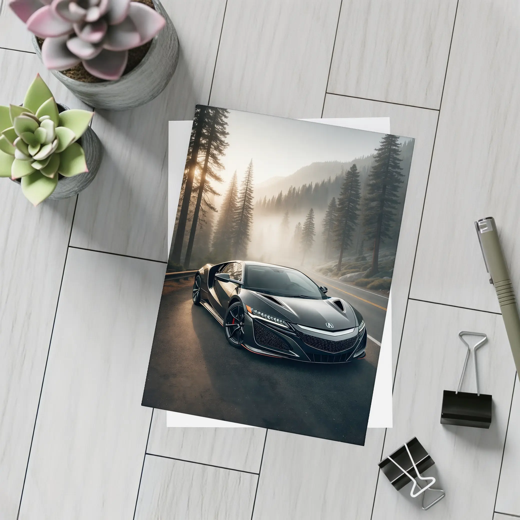 Acura NSX Black Sports Car Misty Forest – Postcards