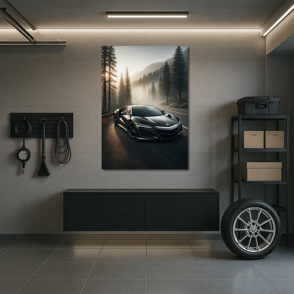 Acura NSX Black Sports Car Misty Forest – Wall Art