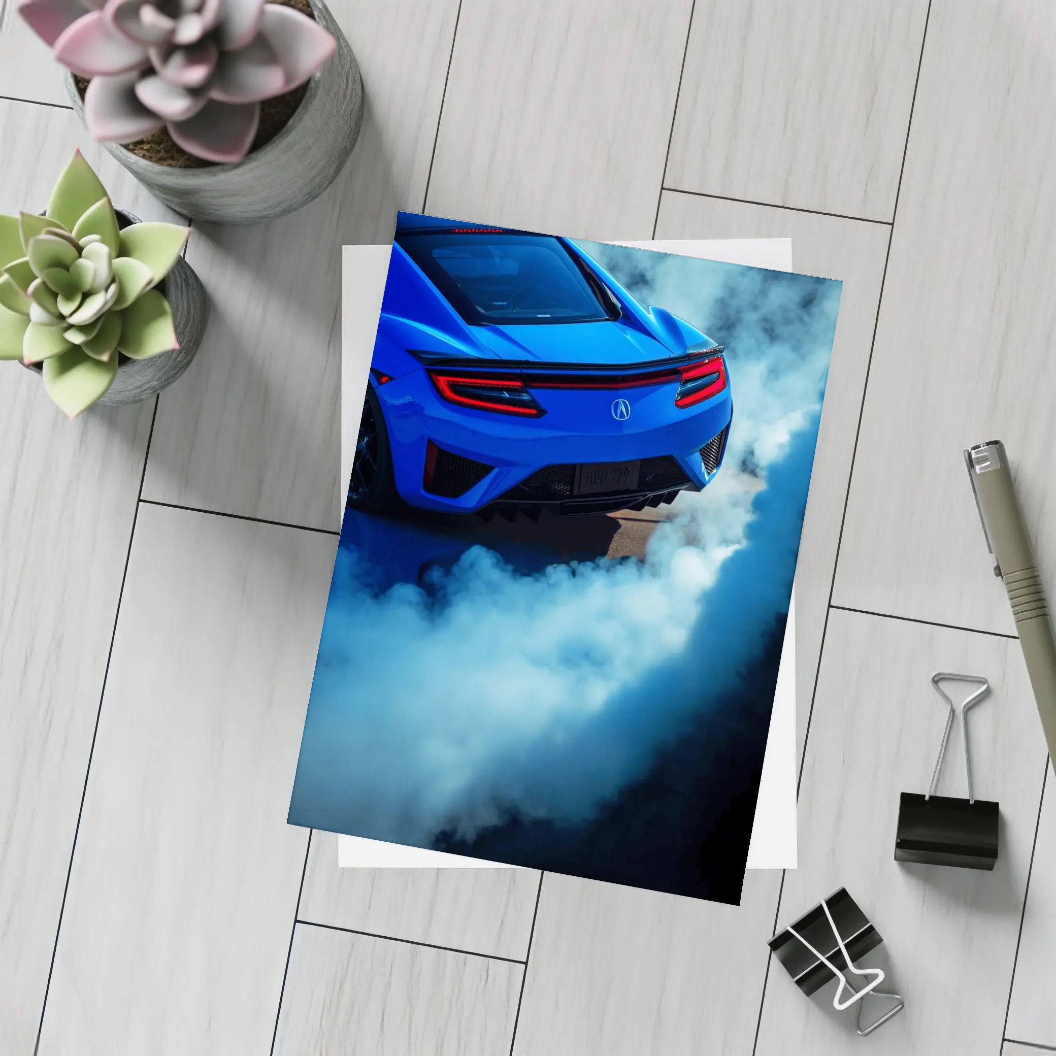 Acura NSX Blue Supercar Burnout Smoke – Postcards