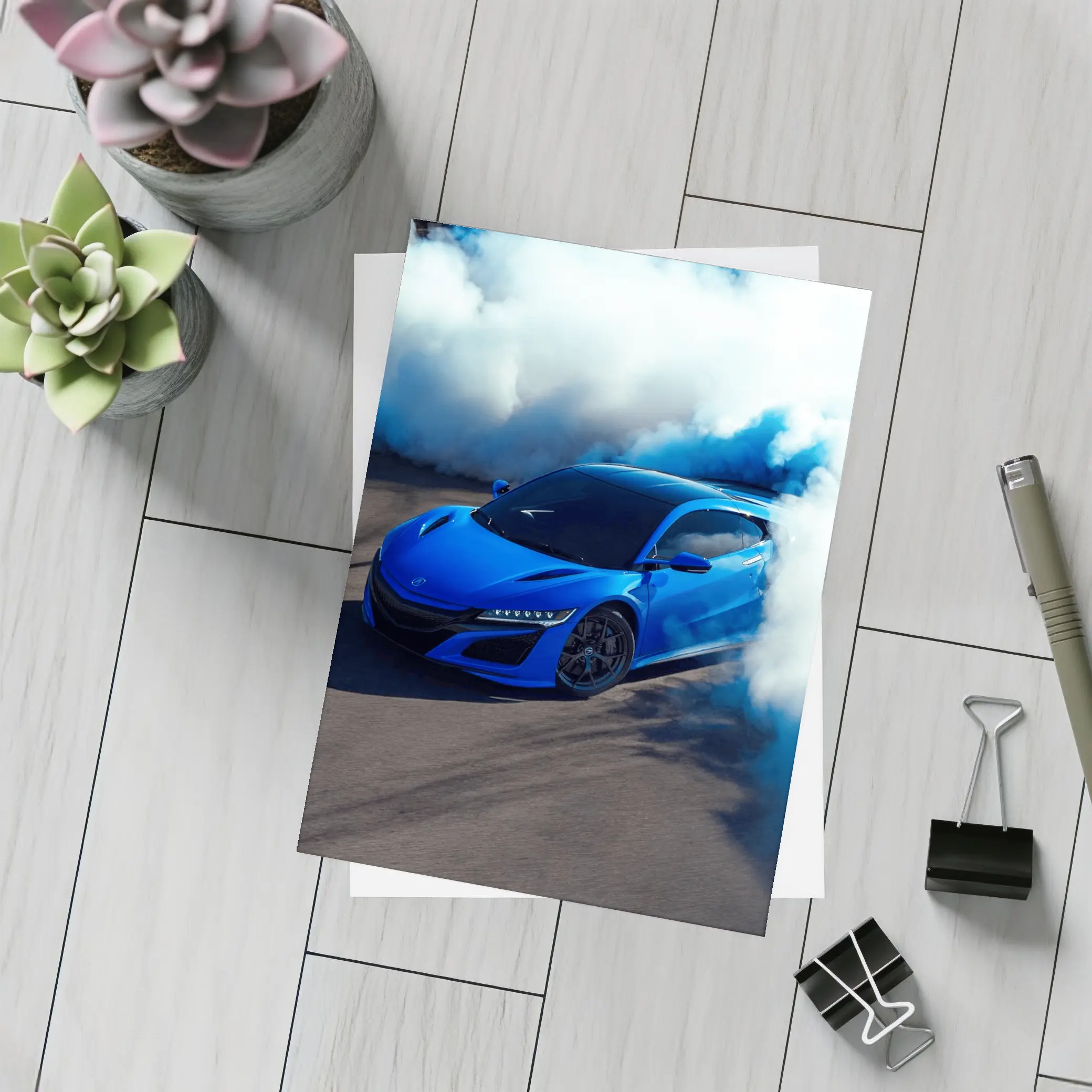 Acura NSX Blue Supercar Smoke Burnout – Postcards