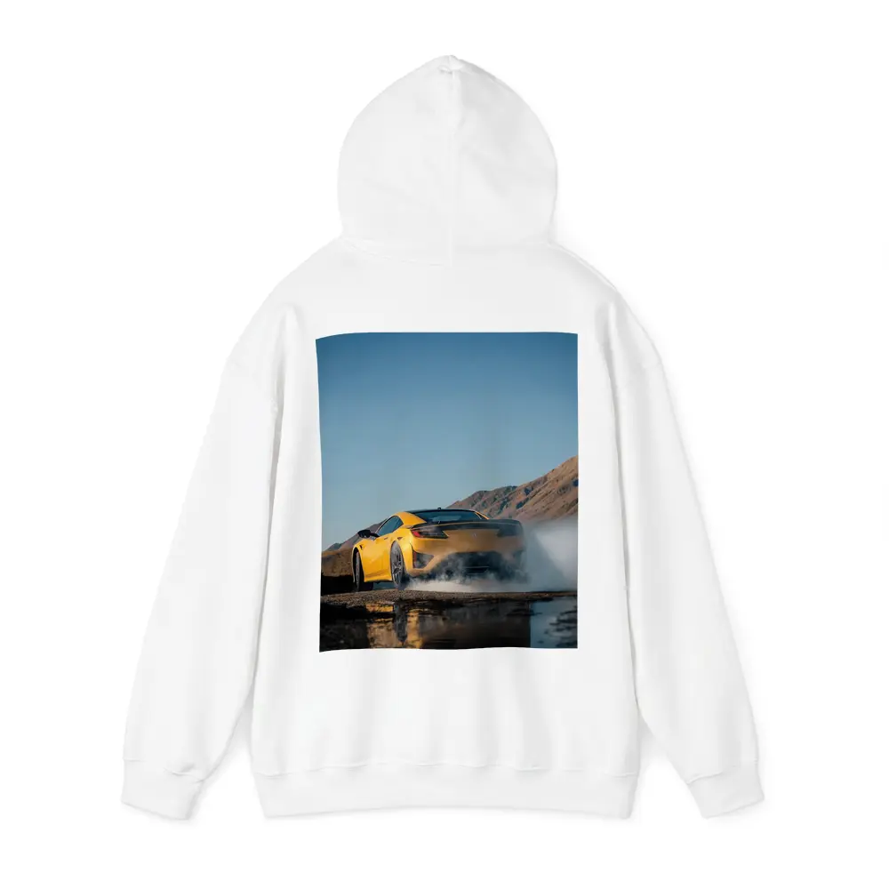 Acura NSX Yellow Burnout Mountain Backdrop – Hoodies