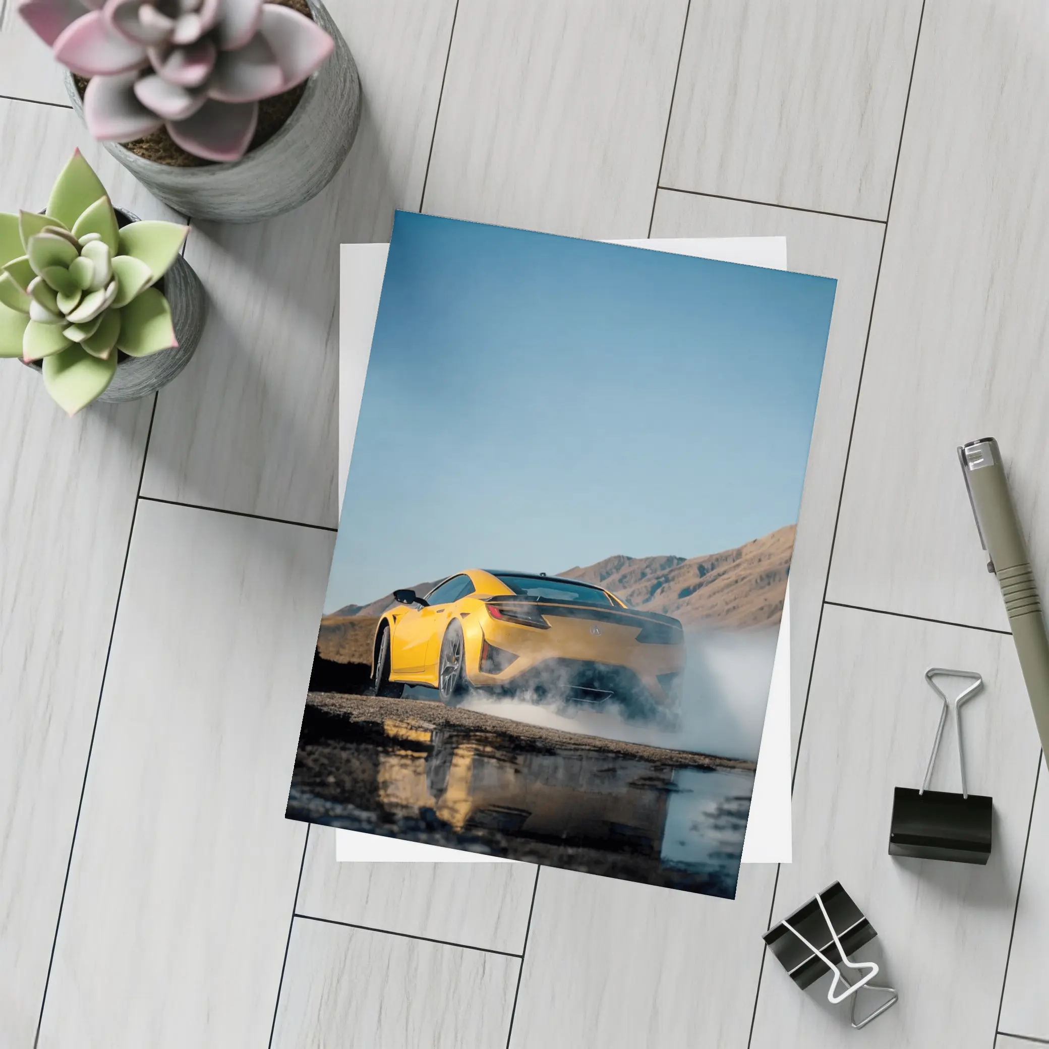 Acura NSX Yellow Burnout Mountain Backdrop – Postcards