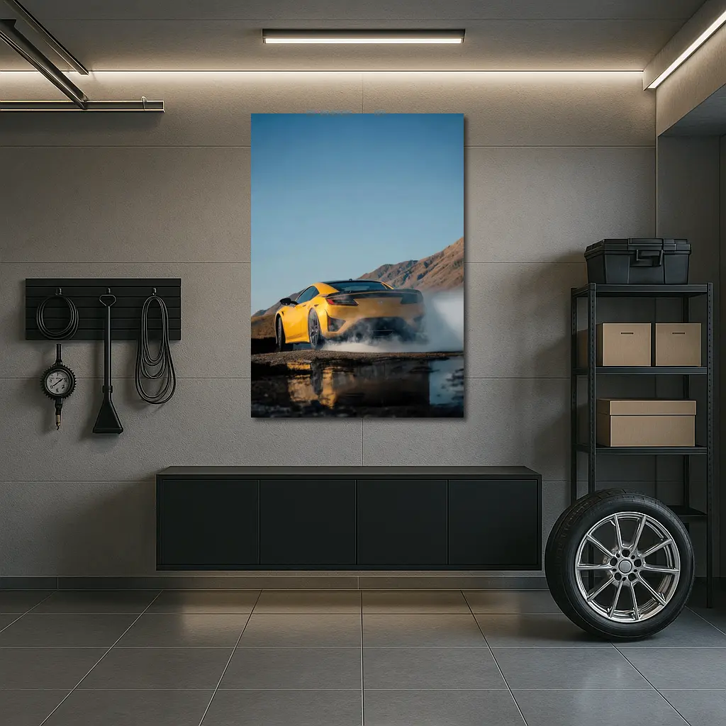 Acura NSX Yellow Burnout Mountain Backdrop – Wall Art