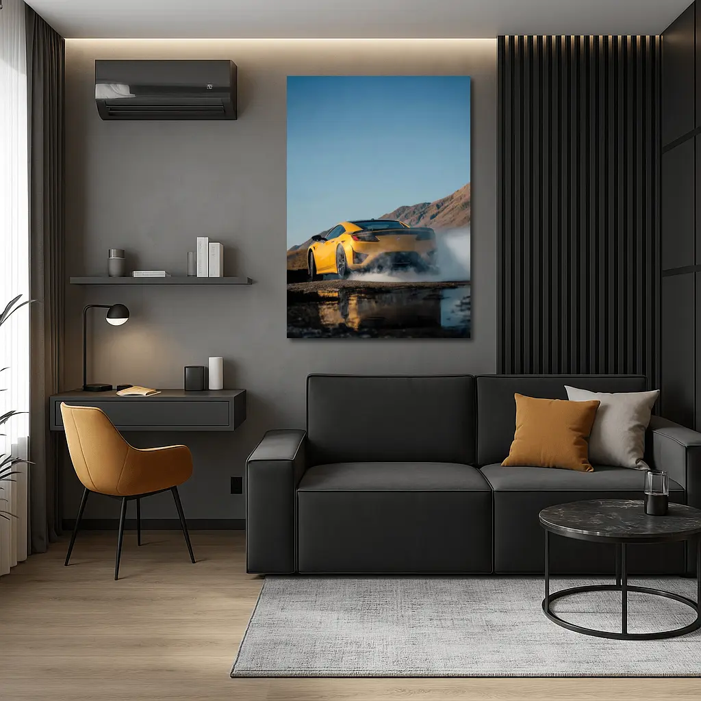 Acura NSX Yellow Burnout Mountain Backdrop – Wall Art