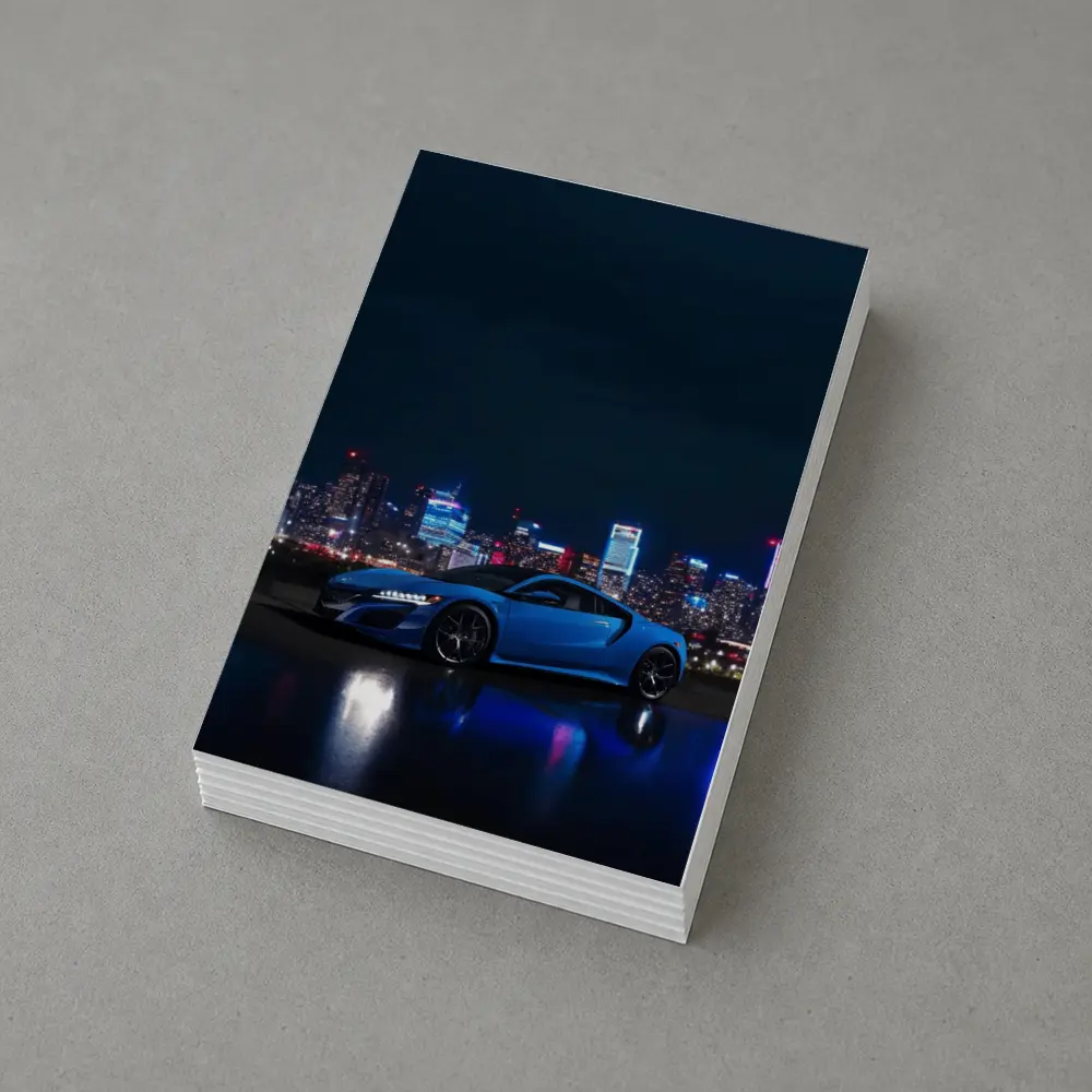 Acura NSX Blue Supercar Night City Skyline – Postcards
