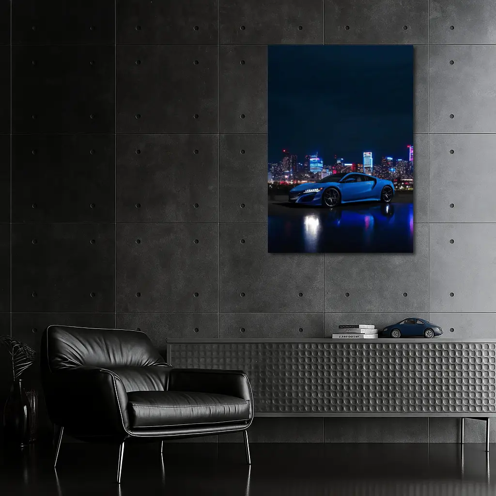 Acura NSX Blue Supercar Night City Skyline – Wall Art