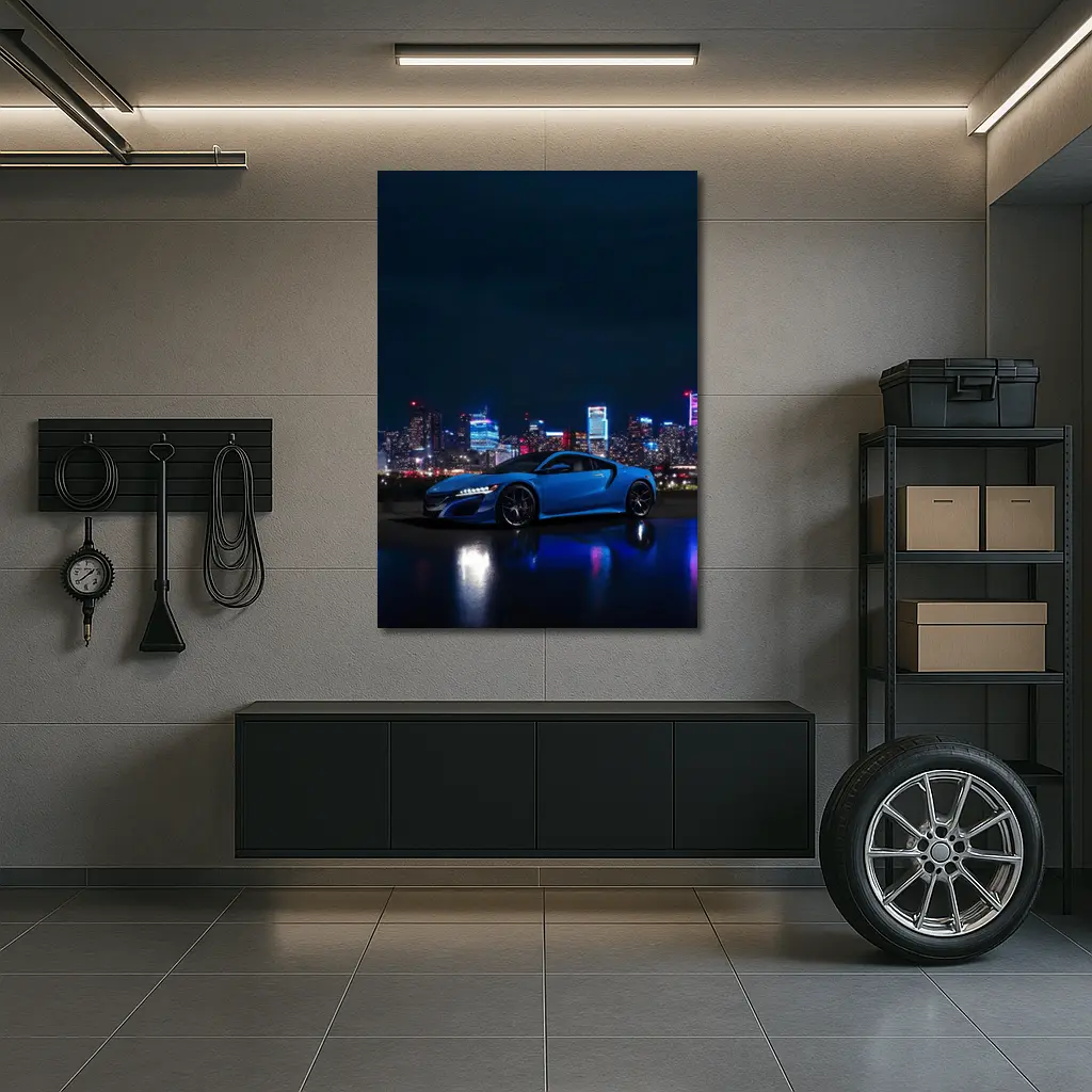 Acura NSX Blue Supercar Night City Skyline – Wall Art