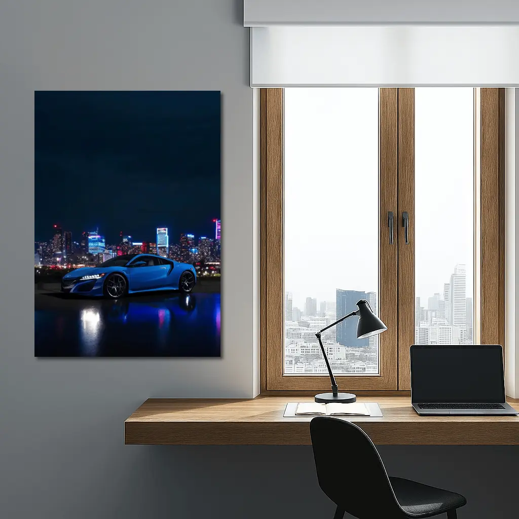 Acura NSX Blue Supercar Night City Skyline – Wall Art
