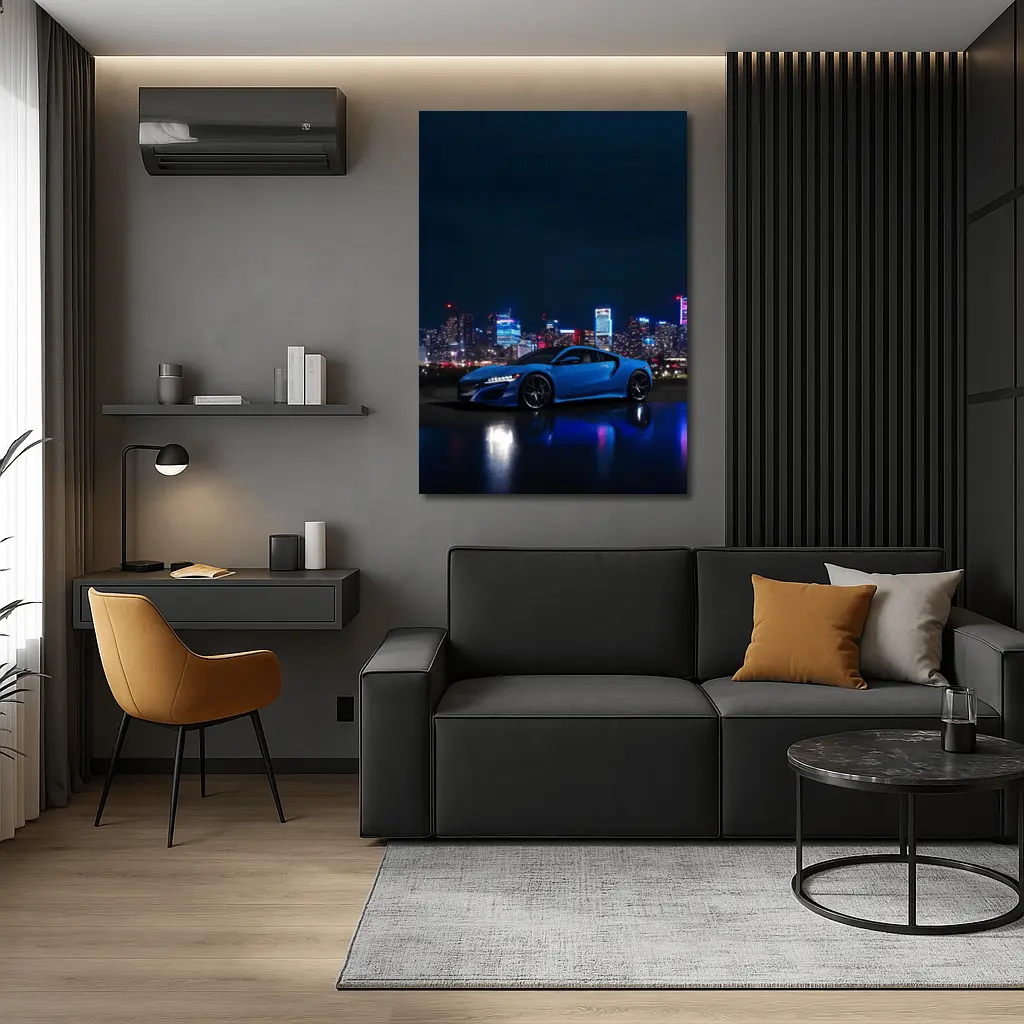Acura NSX Blue Supercar Night City Skyline – Wall Art