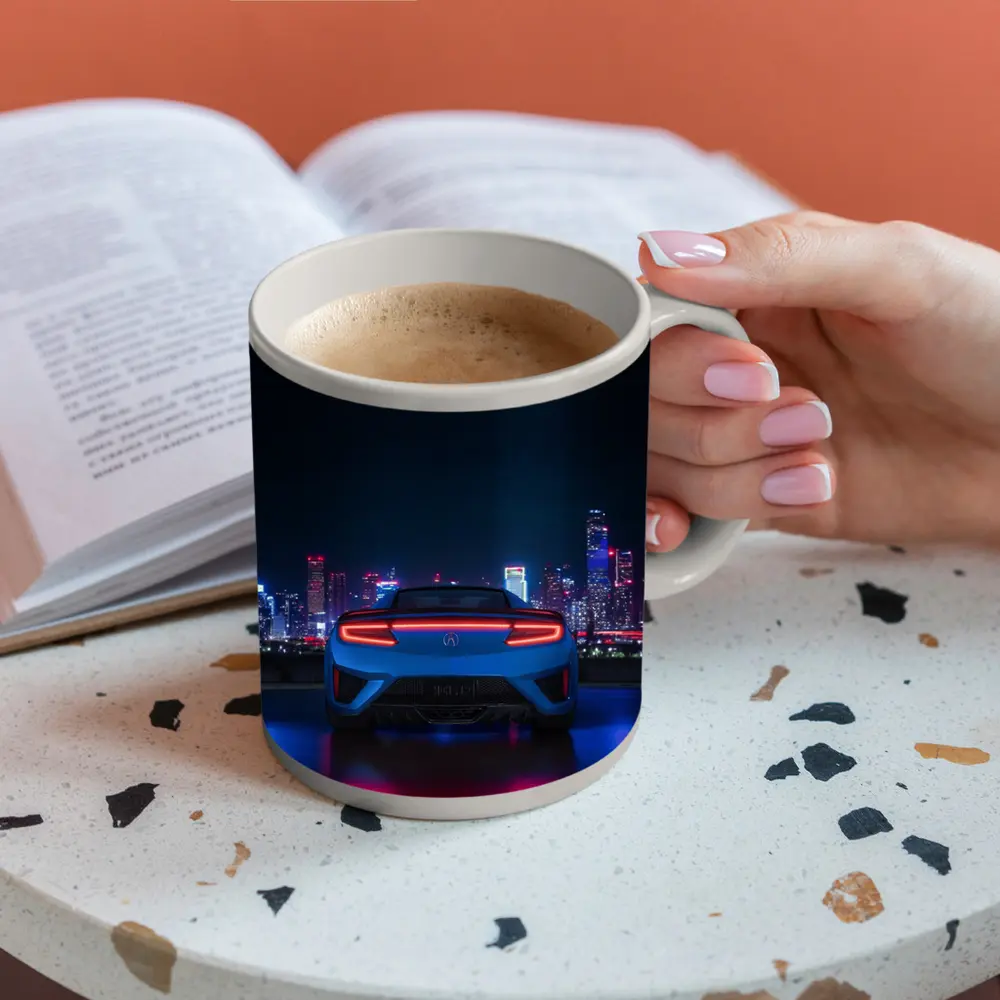 Acura NSX Blue Rear Night City Skyline – Mugs