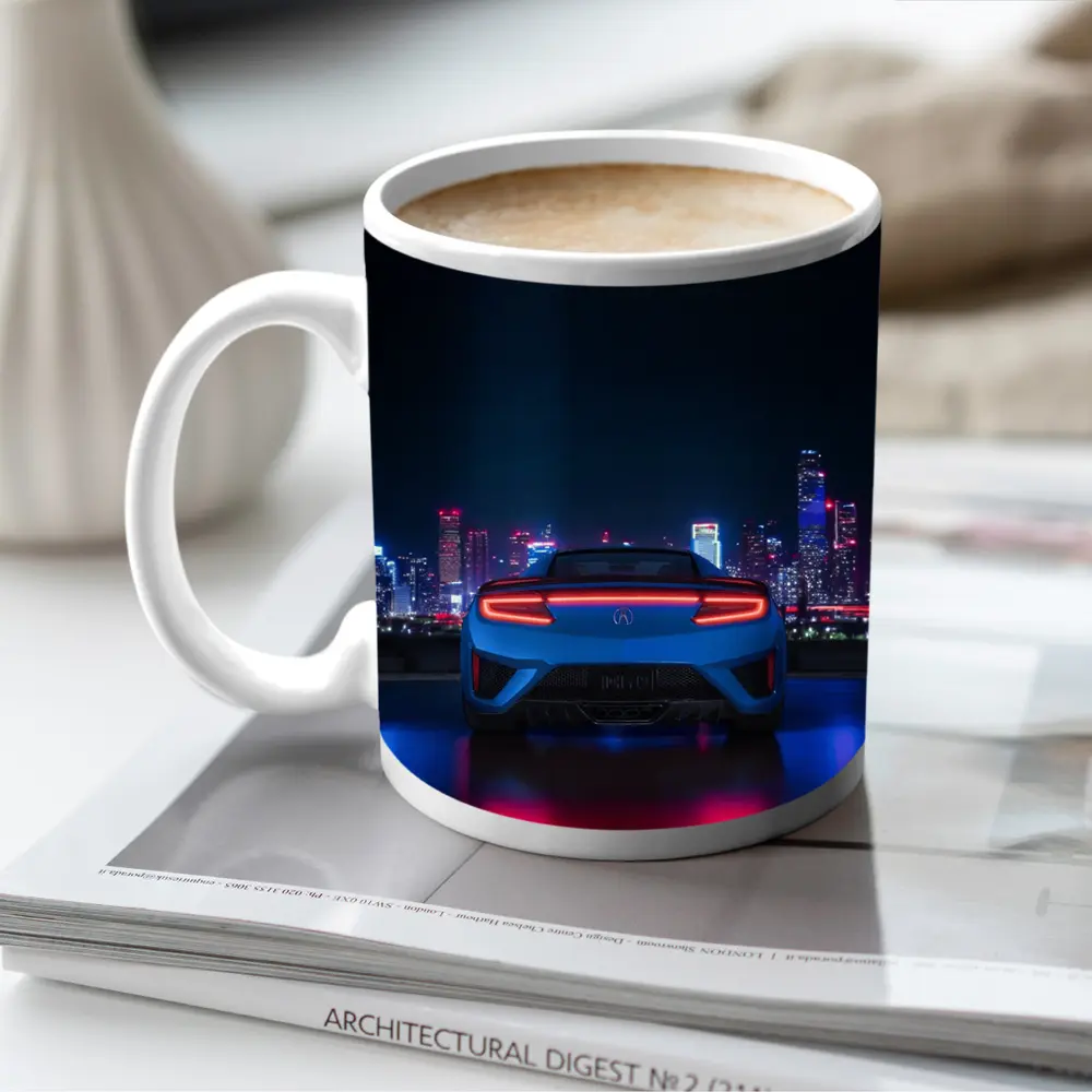 Acura NSX Blue Rear Night City Skyline – Mugs
