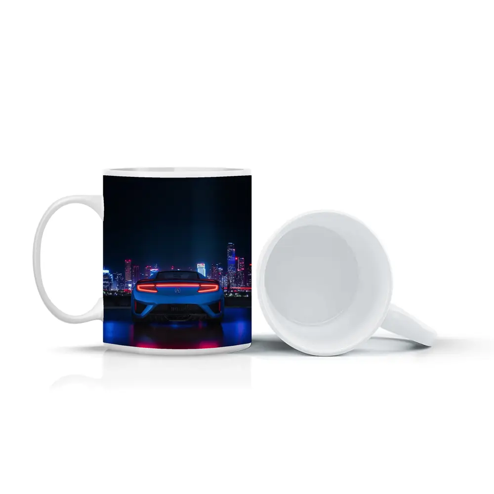 Acura NSX Blue Rear Night City Skyline – Mugs