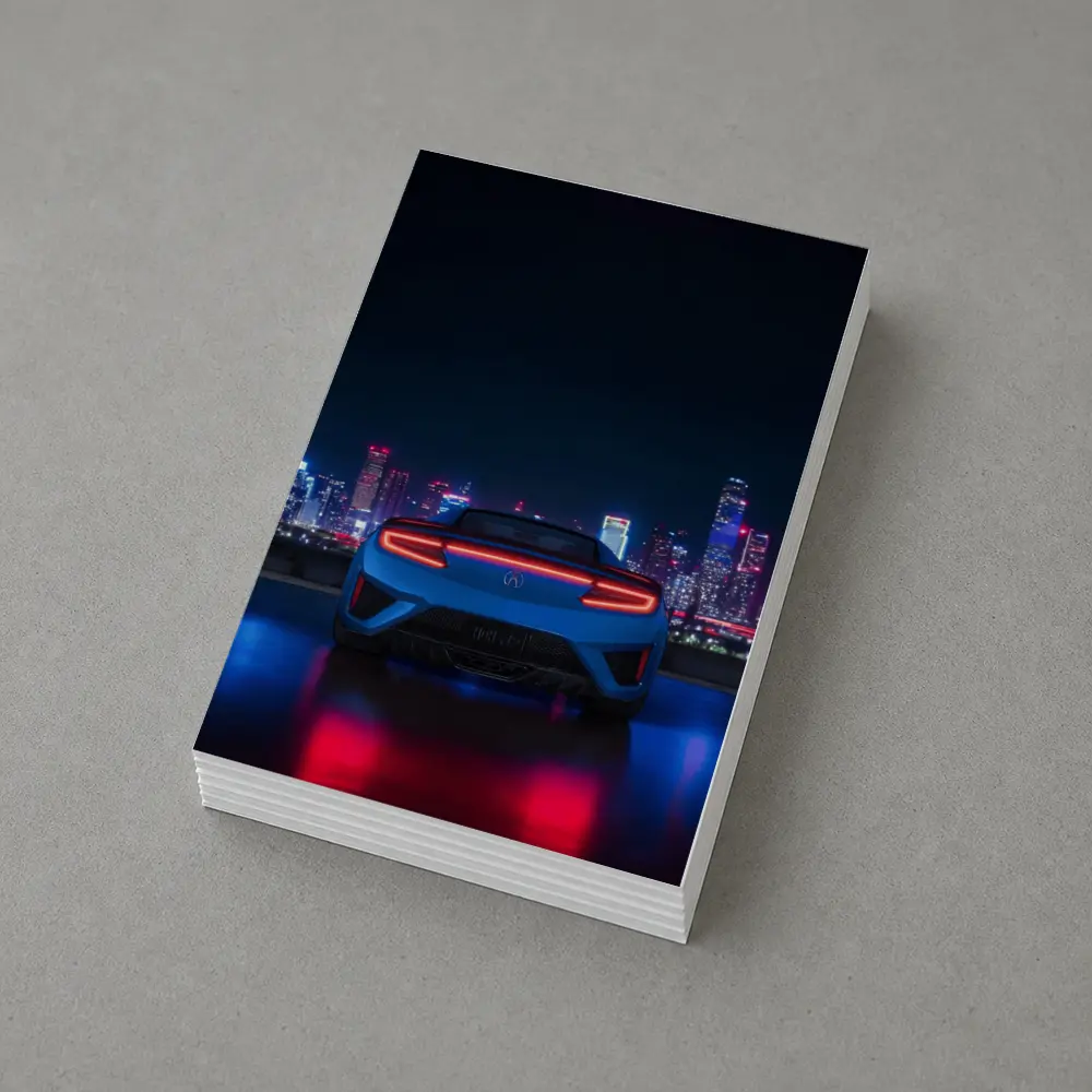 Acura NSX Blue Rear Night City Skyline – Postcards