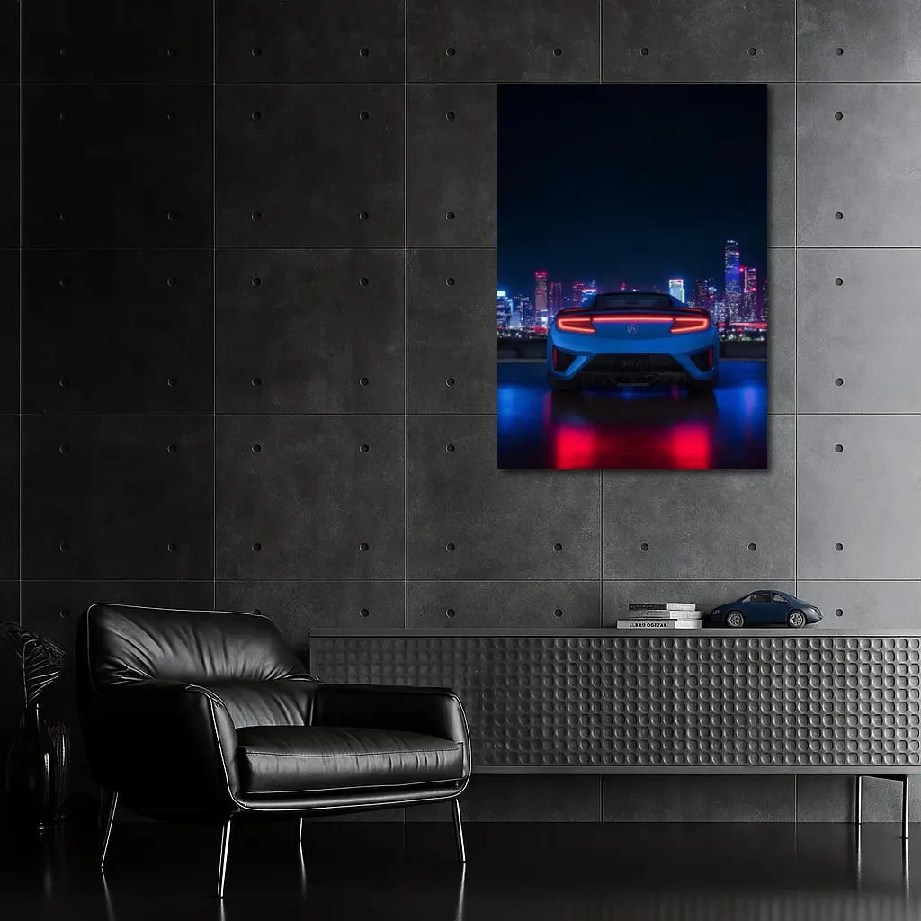 Acura NSX Blue Rear Night City Skyline – Wall Art