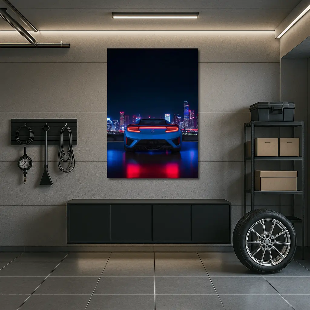 Acura NSX Blue Rear Night City Skyline – Wall Art
